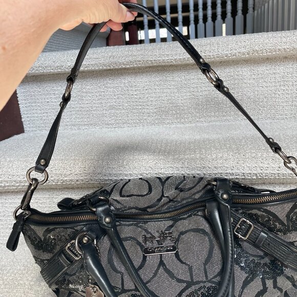 Coach Madison Y2K Op Art Sophia Black Graphite Sequin Metallic Satchel Bag - Picture 8 of 13